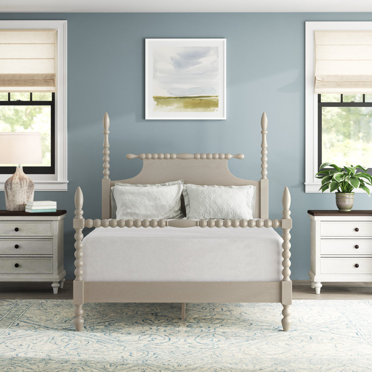 Beckett Natural Whitewash Queen Poster Bed with Wood Frame