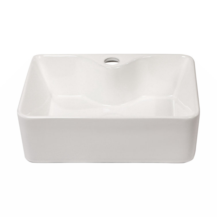 White Ceramic Rectangular Vessel Bathroom Sink, 16"x12"