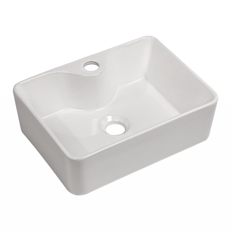 White Ceramic Rectangular Vessel Bathroom Sink, 16"x12"