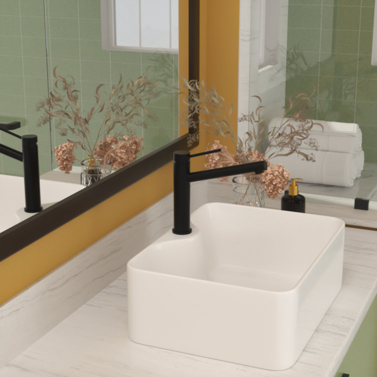 White Ceramic Rectangular Vessel Bathroom Sink, 16"x12"