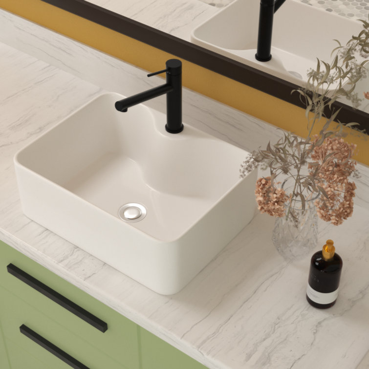 White Ceramic Rectangular Vessel Bathroom Sink, 16"x12"