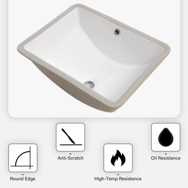 18.5"x14" White Ceramic Rectangular Undermount Bathroom Sink with Overflow