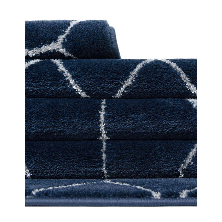 Glam Navy Blue Silver Area Rug