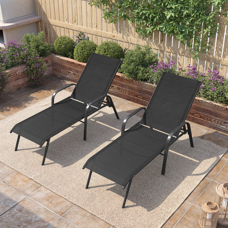 Black Adjustable Steel Outdoor Chaise Lounge Set