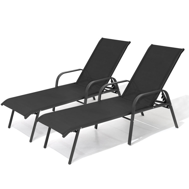 Black Adjustable Steel Outdoor Chaise Lounge Set
