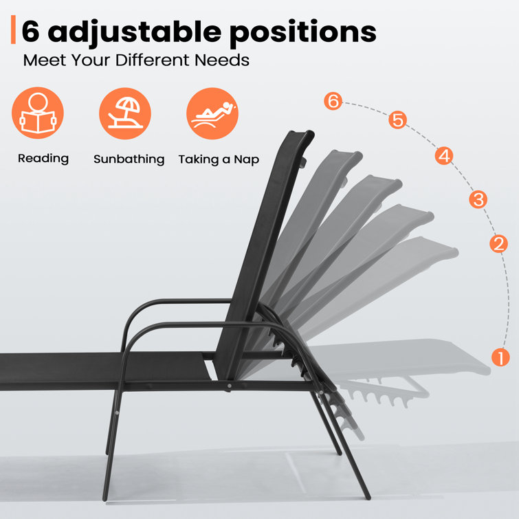 Black Adjustable Steel Outdoor Chaise Lounge Set