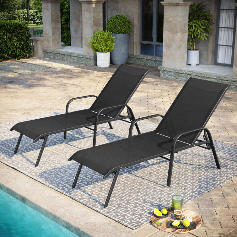 Black Adjustable Steel Outdoor Chaise Lounge Set