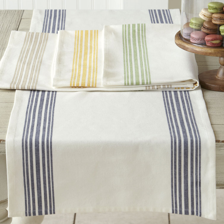 Navy Blue Striped Cotton Table Runner