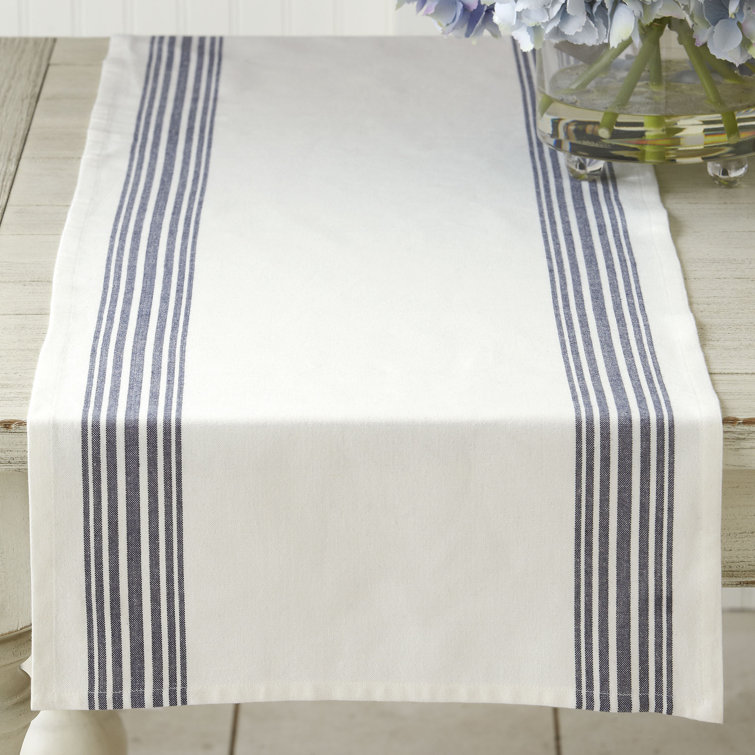 Navy Blue Striped Cotton Table Runner