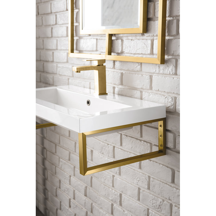 Boston 39.5" White Mineral Composite Wall-Mount Sink with Radiant Gold Frame