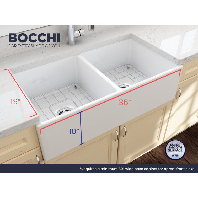 36'' White Fireclay Double Bowl Farmhouse Sink