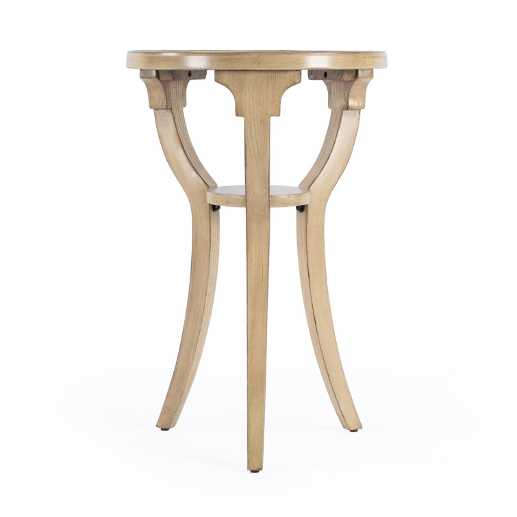Dalton Antique Beige Round Wood Accent Table with Shelf