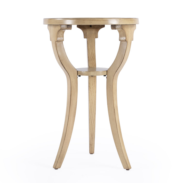 Dalton Antique Beige Round Wood Accent Table with Shelf