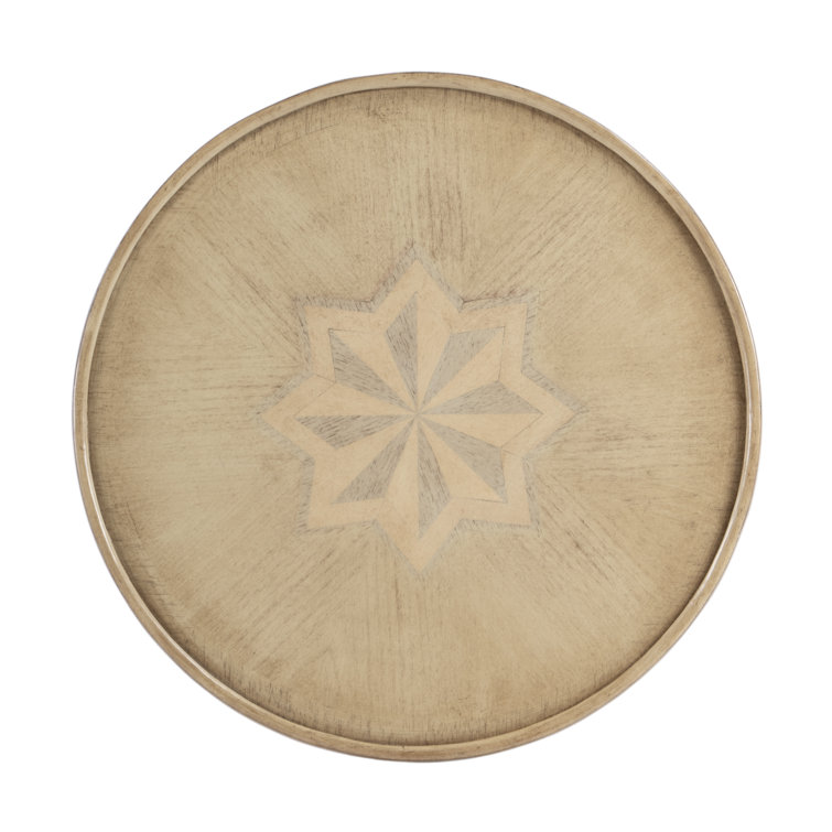 Dalton Antique Beige Round Wood Accent Table with Shelf