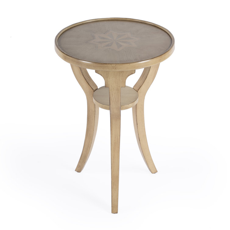 Dalton Antique Beige Round Wood Accent Table with Shelf