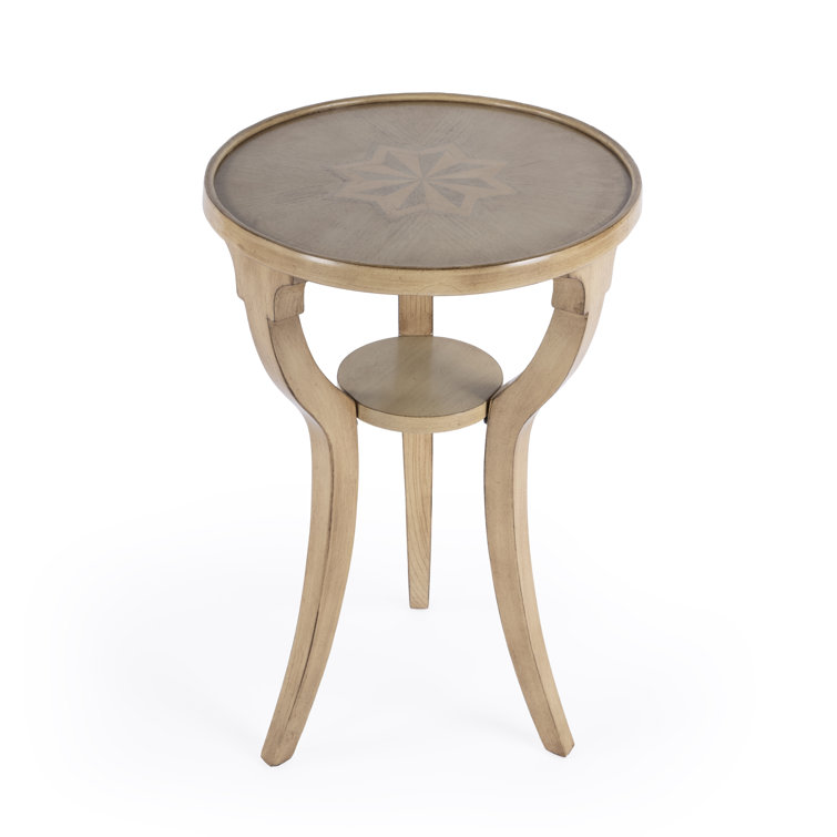 Dalton Antique Beige Round Wood Accent Table with Shelf