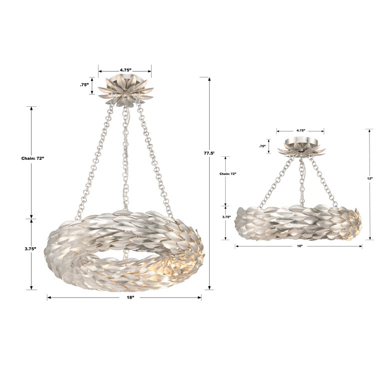 Antique Silver 18'' Metal Leaf Chandelier