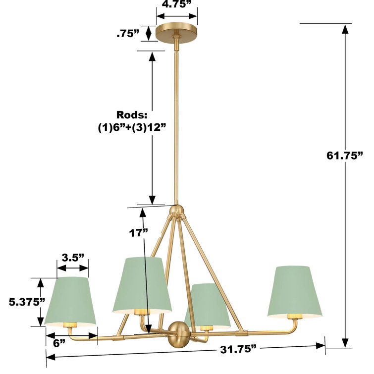 Gold and Black Metal 4-Light Dimmable Chandelier