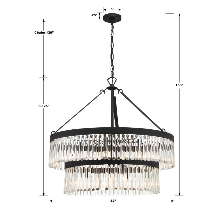 Forged Black and Crystal Two-Tier Chandelier with Steel Frame
