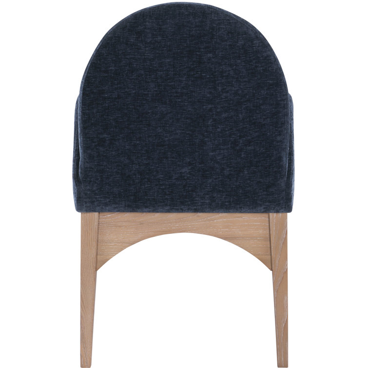 Navy Upholstered Arm Chair with Natural Wood Legs