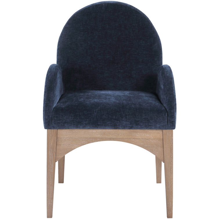 Navy Upholstered Arm Chair with Natural Wood Legs