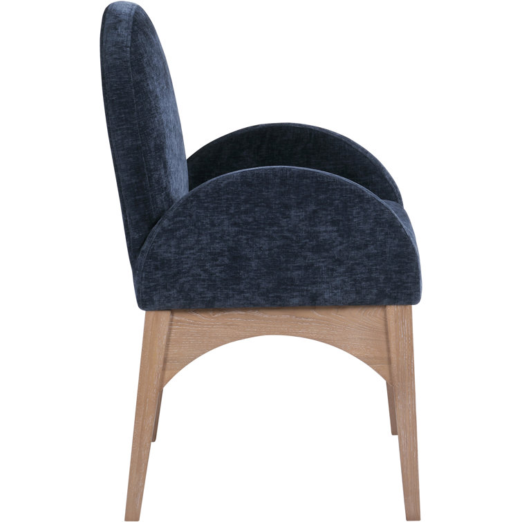 Navy Upholstered Arm Chair with Natural Wood Legs