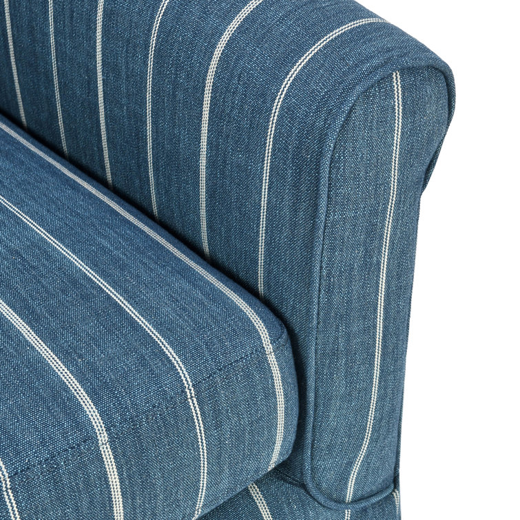 Blue Striped Linen Swivel Accent Chair with Rolled Arms
