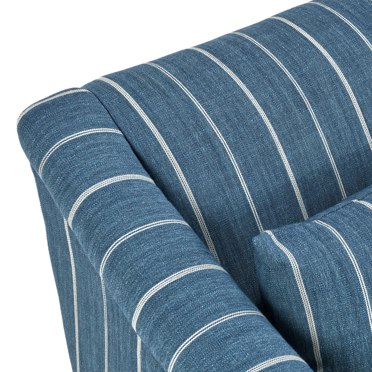 Blue Striped Linen Swivel Accent Chair with Rolled Arms