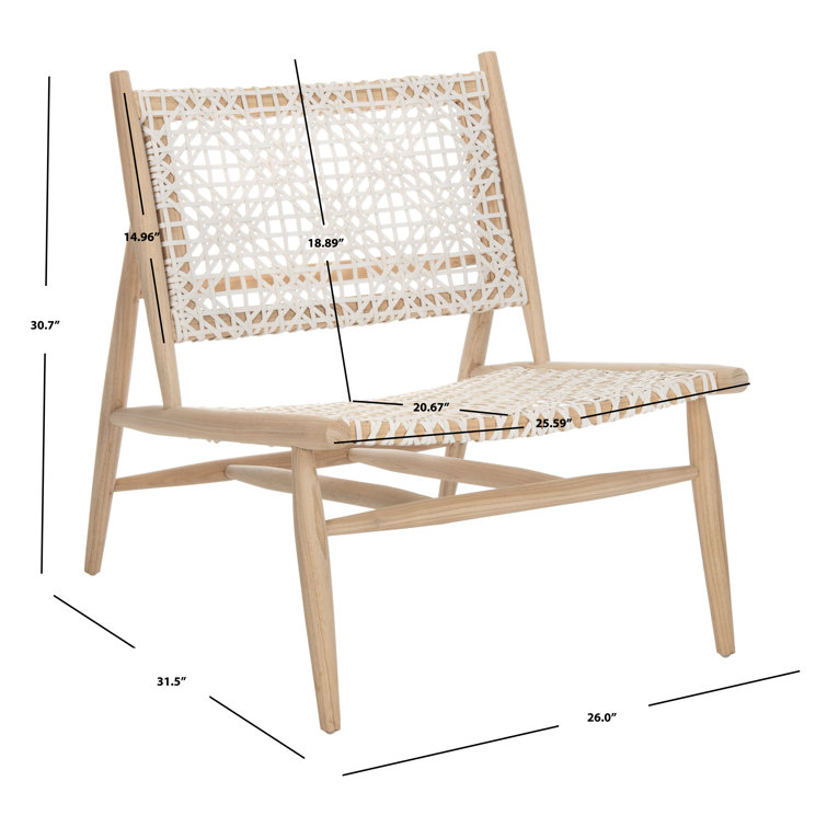 Transitional Off-White Leather Weave Side Chair in Light Oak