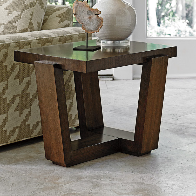 Brown Wood and Stone Rectangular End Table