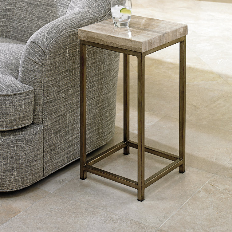 Contemporary Silver Travertine & Metal Square Accent Table