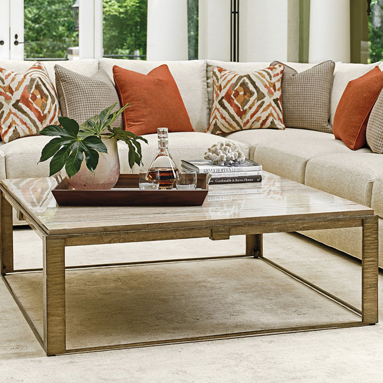 Beige and Silver Square Stone Cocktail Table