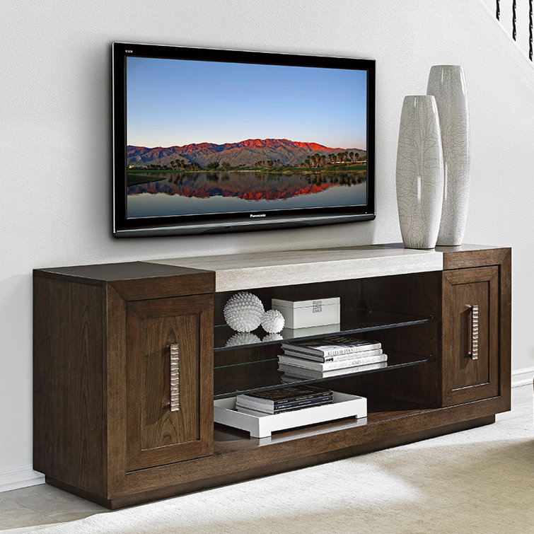 Contemporary Gray-Brown Media Console with Adjustable Shelves