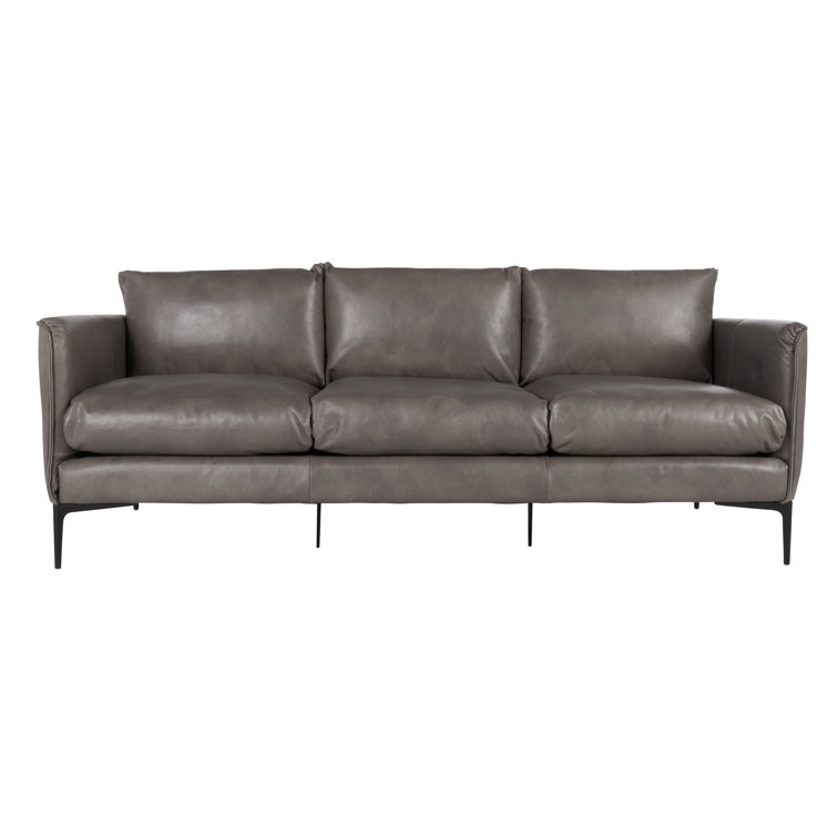 Waldorf Tan Top-Grain Leather Stationary Sofa with Tapered Wood Legs