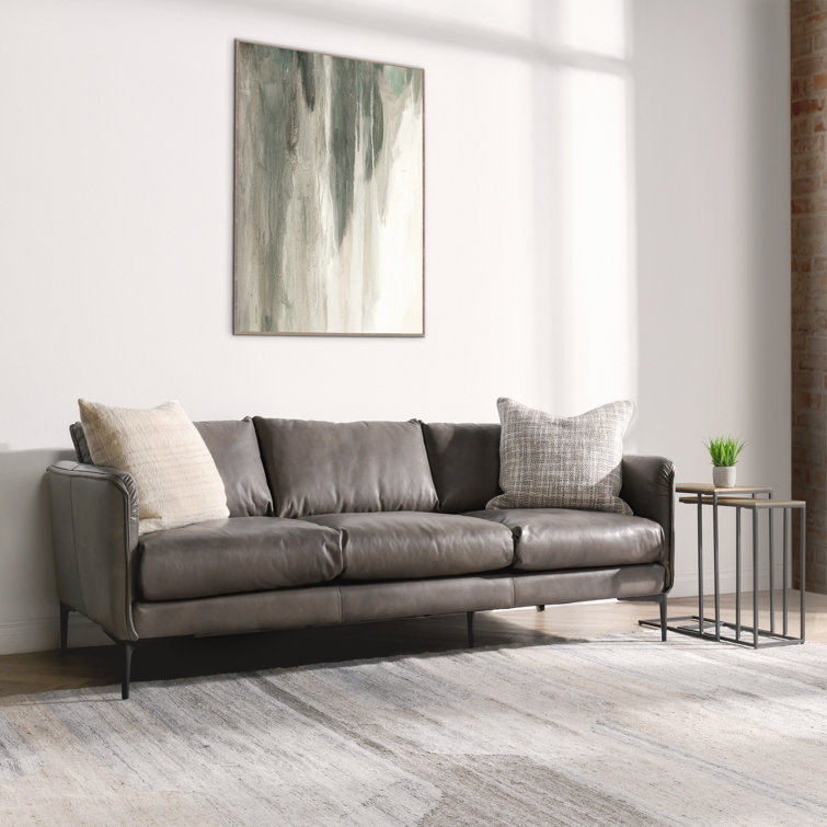 Waldorf Tan Top-Grain Leather Stationary Sofa with Tapered Wood Legs