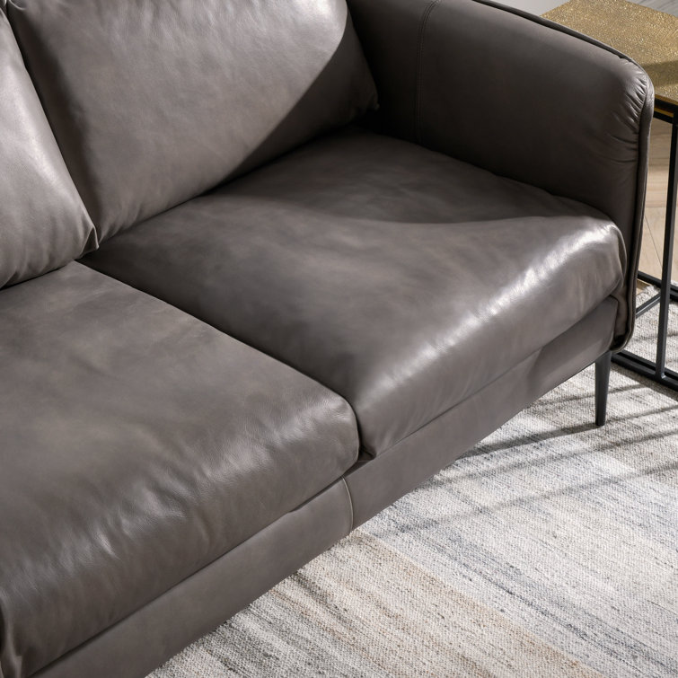 Waldorf Tan Top-Grain Leather Stationary Sofa with Tapered Wood Legs