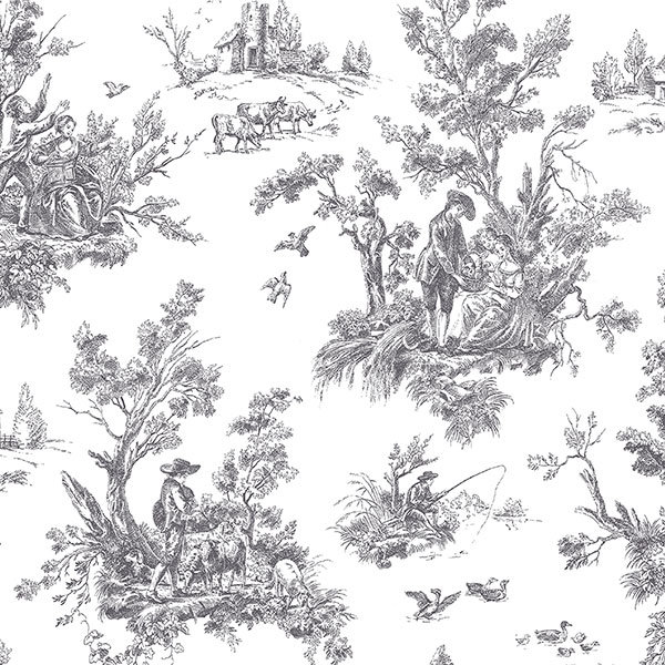 Black Victorian Toile Vinyl Wallpaper Roll