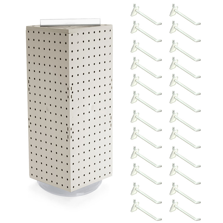 White Four-Sided Revolving Pegboard Counter Display with Hooks