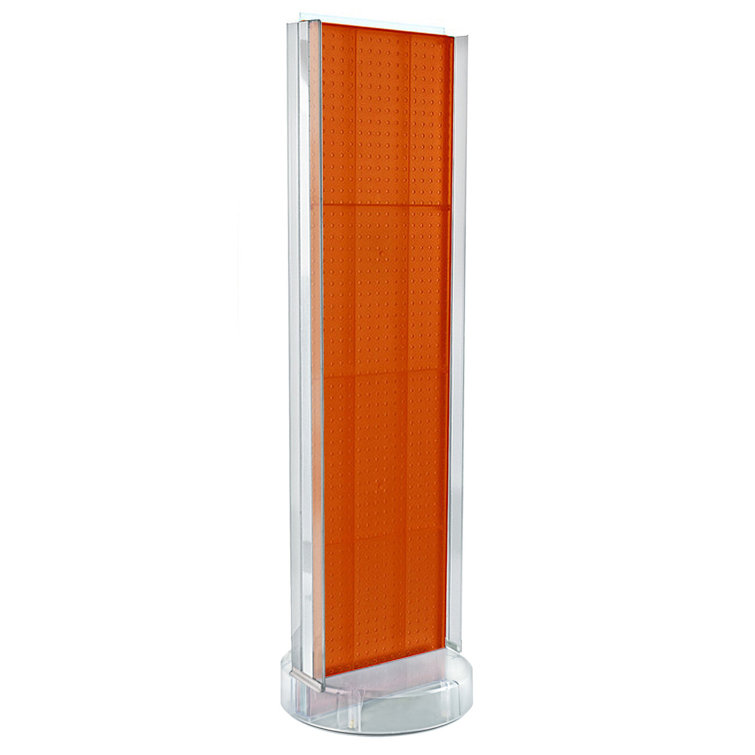 Orange Two-Sided Revolving Pegboard Display with Clear Plastic Base