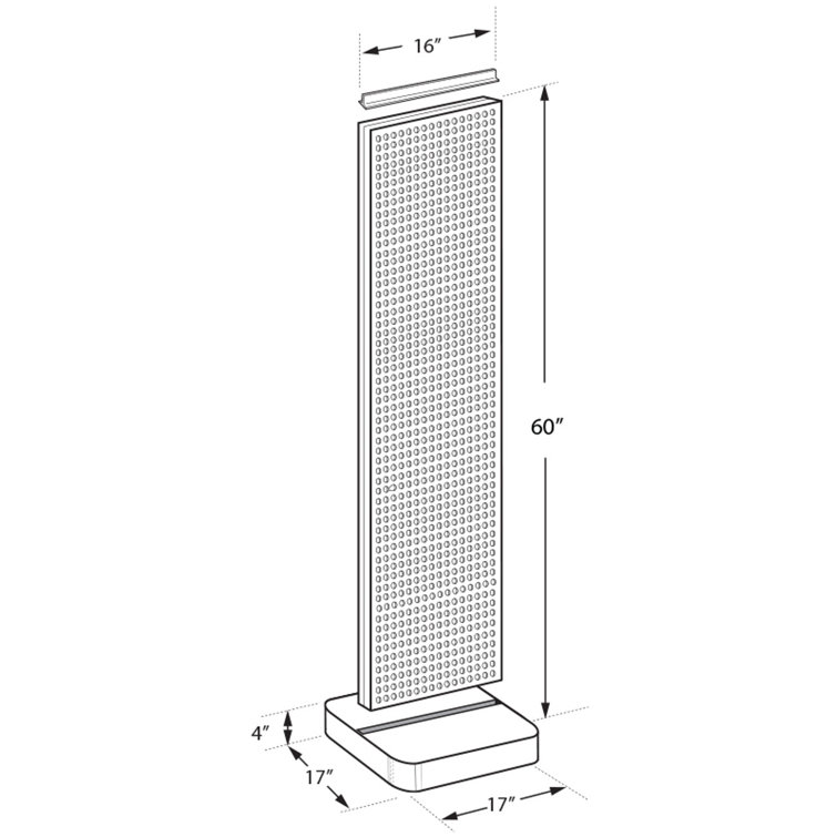 Yellow Two-Sided Pegboard Floor Display with Clear Studio Base
