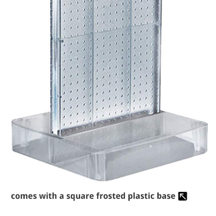 Yellow Two-Sided Pegboard Floor Display with Clear Studio Base