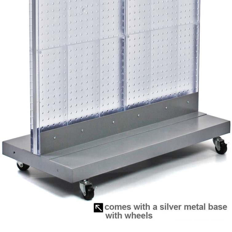 Purple Two-Sided Pegboard Floor Display with Silver Metal Base