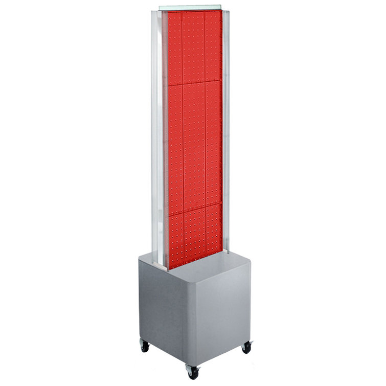 Red Plastic Two-Sided Pegboard Floor Display with Silver Base
