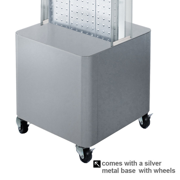 Red Plastic Two-Sided Pegboard Floor Display with Silver Base