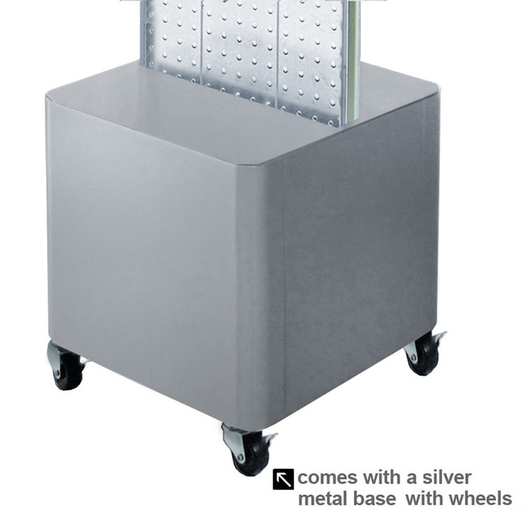 Red Plastic Two-Sided Pegboard Floor Display with Silver Base