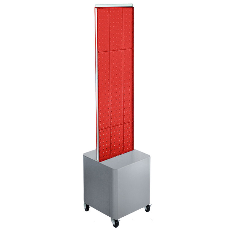 Red Plastic Two-Sided Pegboard Floor Display with Silver Base