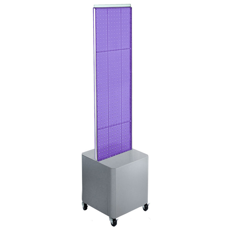 Purple Two-Sided Pegboard Floor Display with Silver Metal Base