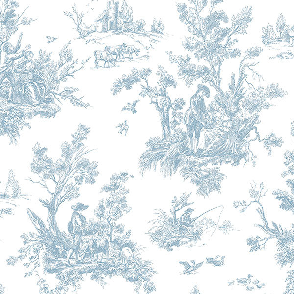 Blue and White Vinyl Peel & Stick Toile Wallpaper Roll