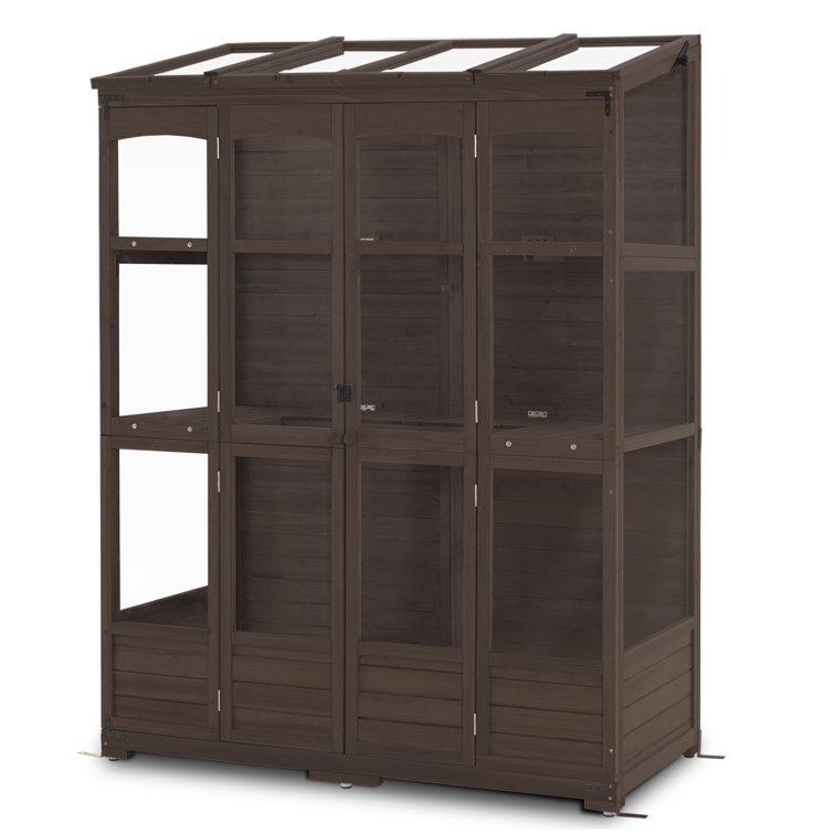 57.9" Brown Fir Wood Walk-In Greenhouse with Openable Roof