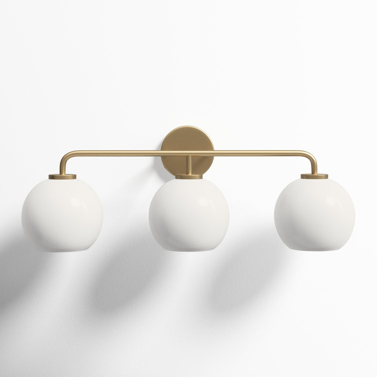 Satin Brass 3-Light Vanity Fixture with White Globe Shades